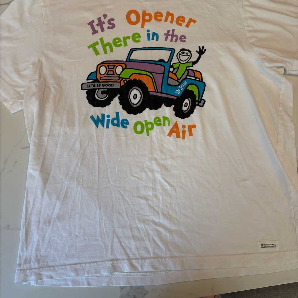 Life Is Good Kids' White Tee with Colorful Jeep Graphic